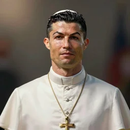 cristiano ronaldo as pope, accurate, 30mm, face, soft colours, dramatic lighting, nikon