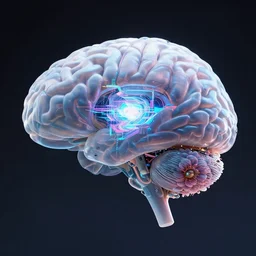 opalescent sculpture of brain, glitch core, physical based render, renderman, redshift, cybernetic flower punk futurism