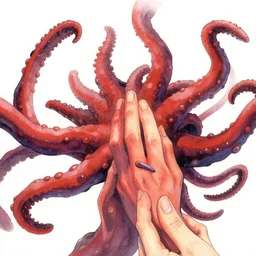 tentacles and fingers artwork by yoshitaka amano, white background, full color