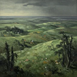 highly detailed rendering of a landscape in the art style of zdzislaw beksinski