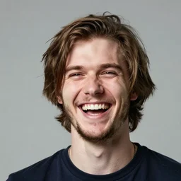 PewDiePie laughing without any teeth, wild hair