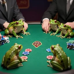 frogs playing poker at a table