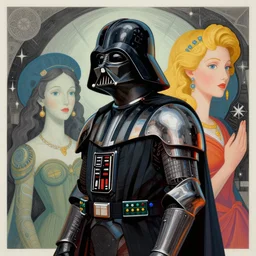 a vibrant! sideview waist up portrait of darth vader wearing templar knight armor by laurie greasley and rene magritte, etching by gustave dore, colorful flat surreal ethereal, intricate, sharp focus, illustration, highly detailed, digital painting, concept art, masterpiece
