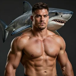 rugged king shark nanaue, muscular, handsome d & d