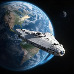an starship orbiting an unknown alien world, award winning 3D render, hyperrealistic, unreal engine, 8k