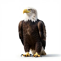 regal bald eagle, professional studio photo, full body, isolated on a pure white background, centered, entire subject in frame, sharp focus, soft studio lighting