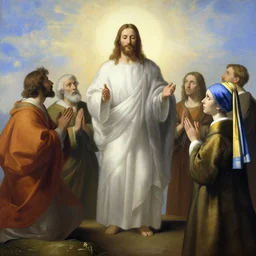 Jesus Blessing the disciples, epic, heavenly, by Ted Nasmith, by ansel adams, by Bob Ross, by johannes Vermeer