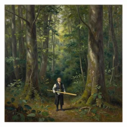 an oil painting titled in the woods of Kroandal, inspired by the music of Andreas Vollenweider, highly realistic and detailed, intricate