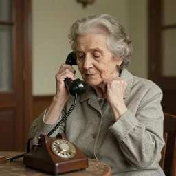 an old woman using the phone in the year 1950, 4k, cinematic, photography