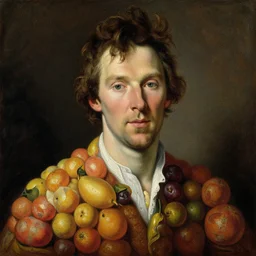 a portrait of benedict cumberbatch made of fruits, oil painting by giuseppe arcimboldo