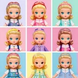 vintage polly pocket color palette in multiple rounds, hyperrealistic, highly detailed, studio lighting, beautiful