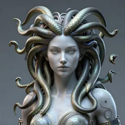 portrait medusa, goddess, science fiction, organic, snakes, stunning beautiful in statue, ultra detailed, 3 d, future tech, global illumination, award winning, wires and circuits