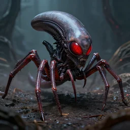 spider - like alien creature, red, eyes growing on creature ; high detailed artwork by greg rutkowski ; sci - fi, detailed, scary, dangerous ; trending on artstation!!