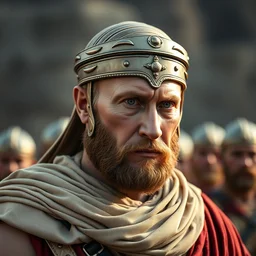 a badass portrait photo of putin as king leonidas of sparta and a force of 3 0 0 men fight the persians at thermopylae in 4 8 0 b. c., award winning photography, sigma 8 5 mm lens f / 1. 4, blurred background, perfect faces