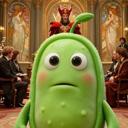 extremely detailed movie shot closeup portrait of a mushy peas corporate mascot, in the court of the crimson king, by denis villenueve, arnold bocklin, jean delville, amano, alphonse mucha, max ernst, david lynch, dynamic composition, 4 k, details octane