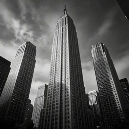 gigantic skyscrapers, by hugh ferriss, black and white, dramatic, spectacular, trending on artstation, 4 k, moody atmosphere, cinematic lighting