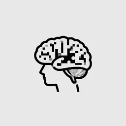 minimalist logo icon for a wandering mind, one person, brain filter pixelated puzzle, retro psychology, victo ngai, kilian eng, lois van baarle