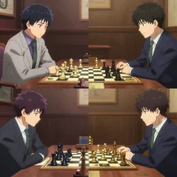 anime split screen of chess grandmasters