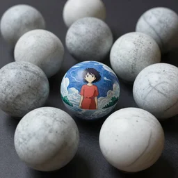 Sculpted marble balls painted by Makoto Shinkai,