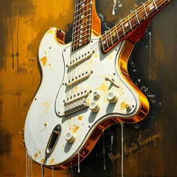 a gold and white electric guitar, painting, wet technique, style of anders zorn