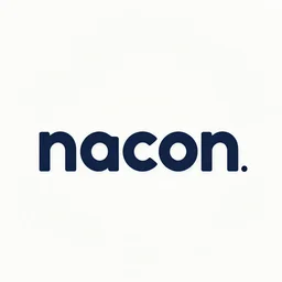 a simple shape logo that says nacon. no background or textures, 2 tone colors only.