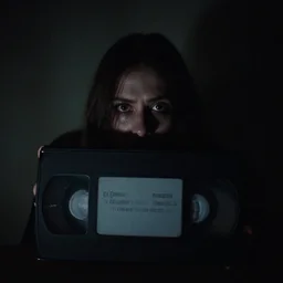 vhs footage of a unsettling creepy thing hiding in the shadows
