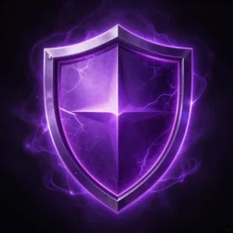 a purple shield emanating a mysterious purple glow, purple energy, ability image, dark background, digital art, strong contrasts
