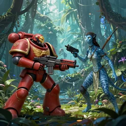 Space Marines from Alien 2 fighting Navi from Avatar, artstation, award winning, digital art, Pandora Jungle, science fiction, Pulse rifles,