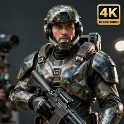 Master Chief in Gears of War, highly detailed, high quality, HD, 4k, 8k, Canon 300mm, professional photographer, 40mp, lifelike, top-rated, award winning, realistic, sharp, no blur, edited, corrected, trending