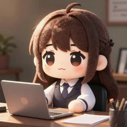 cute chibi fumo plush of a girl who really hates her job but does it diligently nonetheless, anime girl