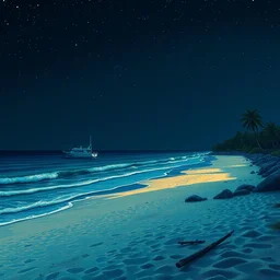 a beach landscape at night in the style of picasso. intricate detailed. pretty. pixel perfect. sharp focus