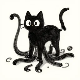 a cute cat art of black ink cat slime in form of liquid black cat with tentacles , claymation, Aardman animation