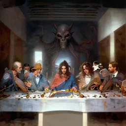 cthulhu last supper by beeple and greg rutkowski, digital painting, trending on artstation, sharp focus, 4 k