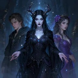 dark sorceress by james jean, charlie bowater, tom bagshaw, nikolay makovsky, melanie delon : : enchanting, ethereal, magical, glowing, sparkle, prismatic, flowerpunk, portrait, character design, illustration, hyperrealism, photorealism, digital art, concept art, dark fantasy, whimsy, weta, wlop, artstation