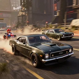 3 5 mm low angle photo mad max combat military black ford falcon xb gt coupe 1 9 7 3 v 8 interceptor racing on a post apocalyptic road, gta 5, mario cart, rocket league, hyper detailed, rocket league, smooth, high contrast, volumetric lighting, octane, george miller, vibrant rich deep color, comic book