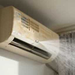 water sprays from a dirty air conditioner, blurred, faded, depth of field, sunny, ultra realistic, very detailed, by gerhard richter, neo rauch and nadav kander, 8 k hyper realistic detailed cinematic still