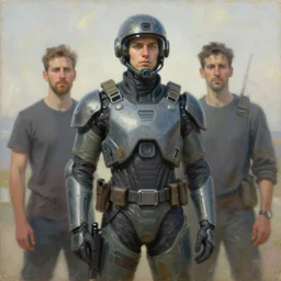 futuristic soldier, proud, oil on canvas, by jeffrey catherine jones and enki bilal and winslow homer
