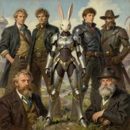 painting by sargent and leyendecker and greg hildebrandt, james gurney, apollinaris vasnetsov, savrasov levitan polenov, studio ghibli style, dystopic future, destiny 2 concept rabbit armor for hunter female, character portrait, octane rendering
