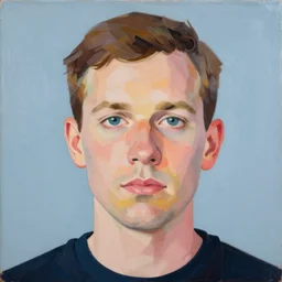 a portrait a very ordinary person, by Julian Opie, acrylic painting, flat bold color, facing front, anatomically correct, beautiful perfect face, sharp focus, Highly Detailed, 8k, HD