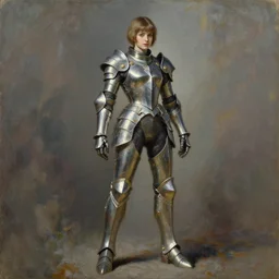 full body girl metal armor painting by gaston bussiere
