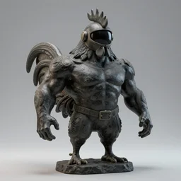a portrait of monumental muscular rooster antique statue in shape of vr helmet man, black rock statue material, studio light, hasselblad photo, 8 k resolution, octane render, character design, digital art