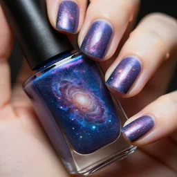 a beautiful bottle of nail polish filled with small galaxy's and nebulas, insane, intricate, highly detailed, Zeiss Lens, smooth, sharp focus, Unreal Engine 5, Octane Render, Redshift, 8K