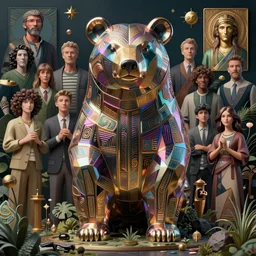 highly detailed surreal vfx portrait of a metallic chromatic geometric tribal bear, behance, stephen bliss, unreal engine, greg rutkowski, loish, rhads, beeple, makoto shinkai and lois van baarle, ilya kuvshinov, rossdraws, tom bagshaw, alphonse mucha, global illumination, detailed and intricate environment