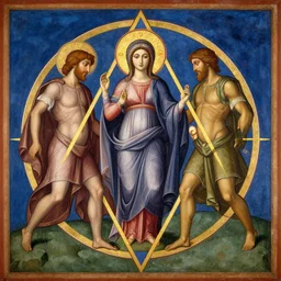 trinity of goddess and two gods, roman renaissance painting, by aykut aydogdu, by roberto ferri, poster, triangle, golden ratio, cycles, colorful