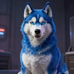 blue colored anthro husky furry in Blade Runner: 2049, fursona, anthropomorphic, furry fandom, film still