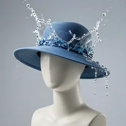 a beautiful hat made out of a splashing water, on a mannequin. high quality, high resolution, studio lighting