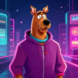scooby doo in hoodie, portrait, vaporwave, synthwave, neon, vector graphics, cinematic, volumetric lighting, f 8 aperture, cinematic eastman 5 3 8 4 film