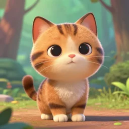 pixar movie, brown tabby cat, 3 d, cute pixar _ tabby _ cat in a forest