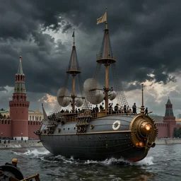 russian revolution 1 9 1 0, ominous evening, after the storm, drama, steampunk airship, kremlin, by rozalski and craig mullins and federico pelat, artstation