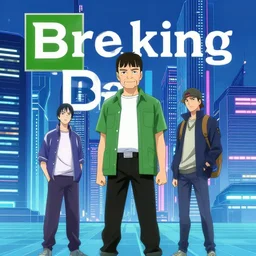 Breaking Bad Anime Poster, flat color, synthwave, tokyo futuristic and clean, hyper realistic, straight lines 8k hdr pixiv dslr photo by Makoto Shinkai ilya kuvshinov and Wojtek Fus, digital art, concept art